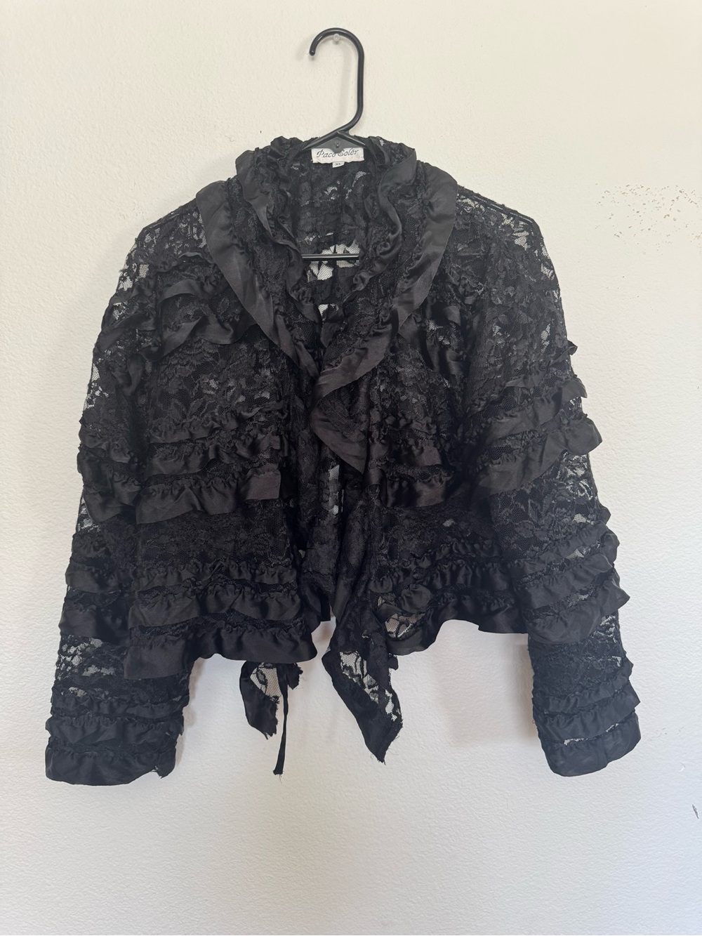 Black Lace Ruffle Shrug Blouse - Feminine Layered Evening Top